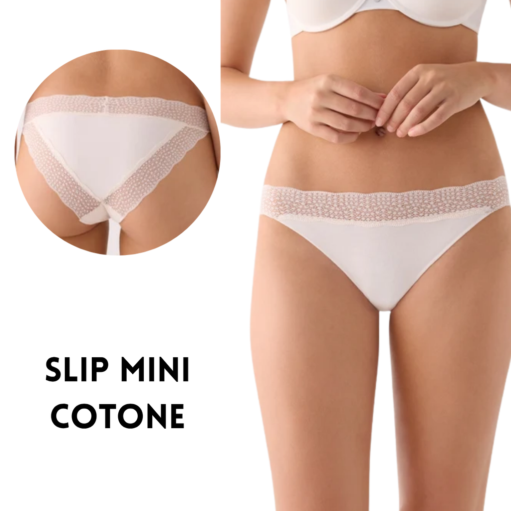 Slip Midi in Cotone Elasticizzato e Pizzo Smerlato