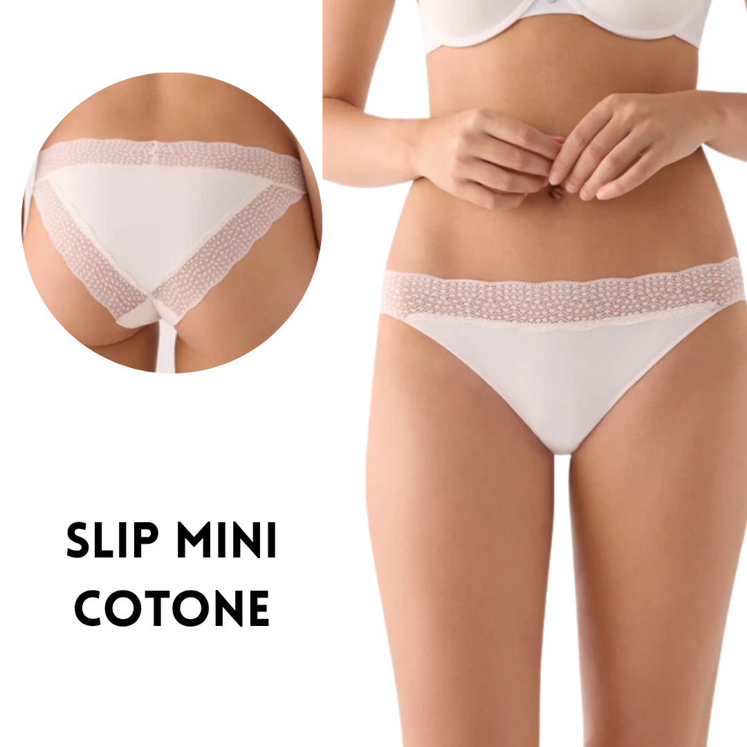 Slip Midi in Cotone Elasticizzato e Pizzo Smerlato