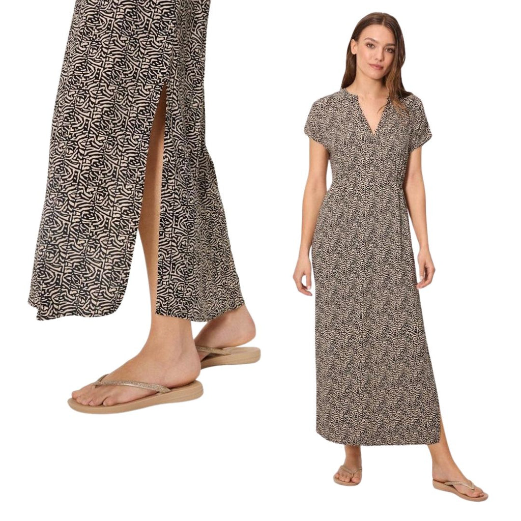Vestito lungo con  fantasia grafica safari a mezza manica