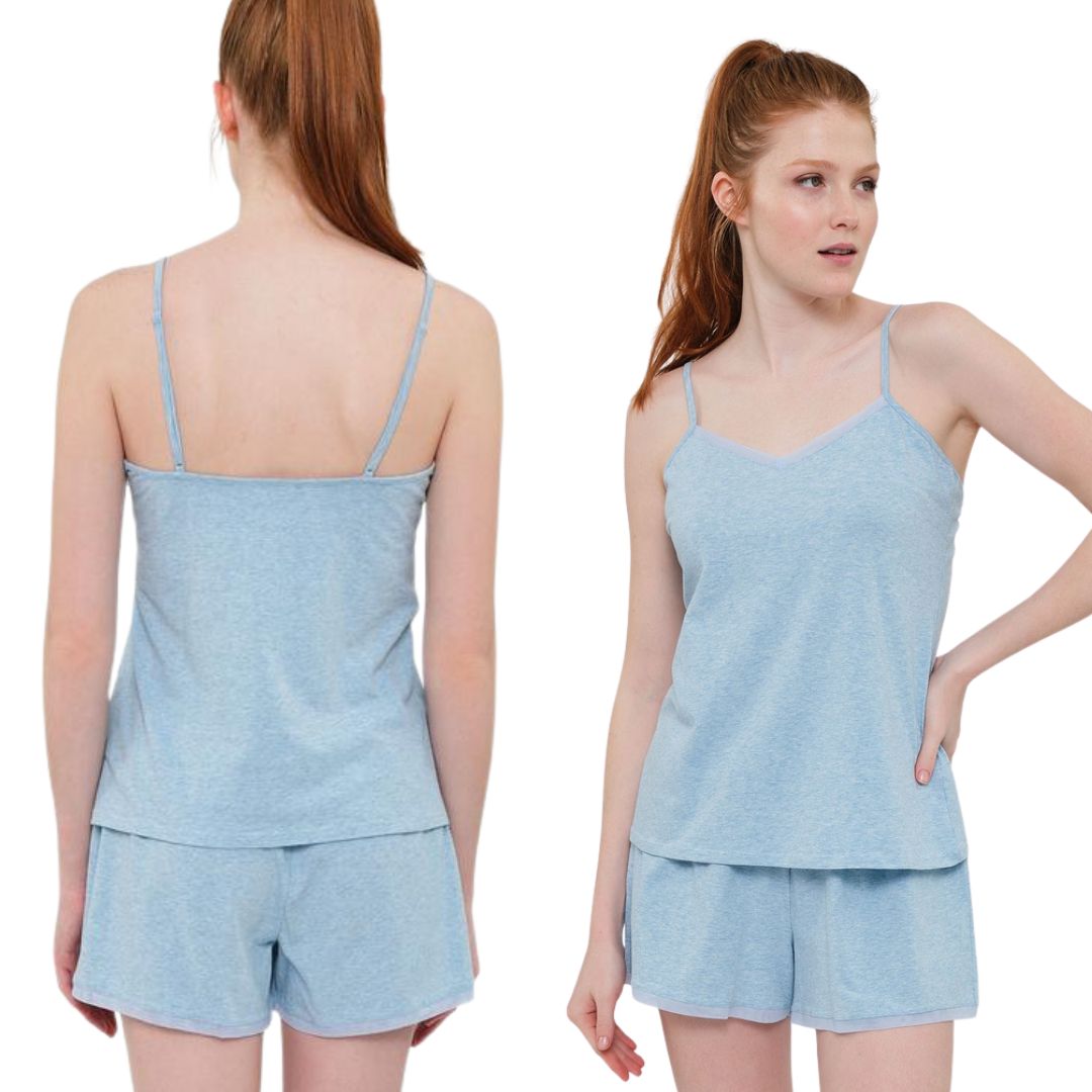 Pigiama Donna  spallina stretta e pantaloncino in cotone tinta unita