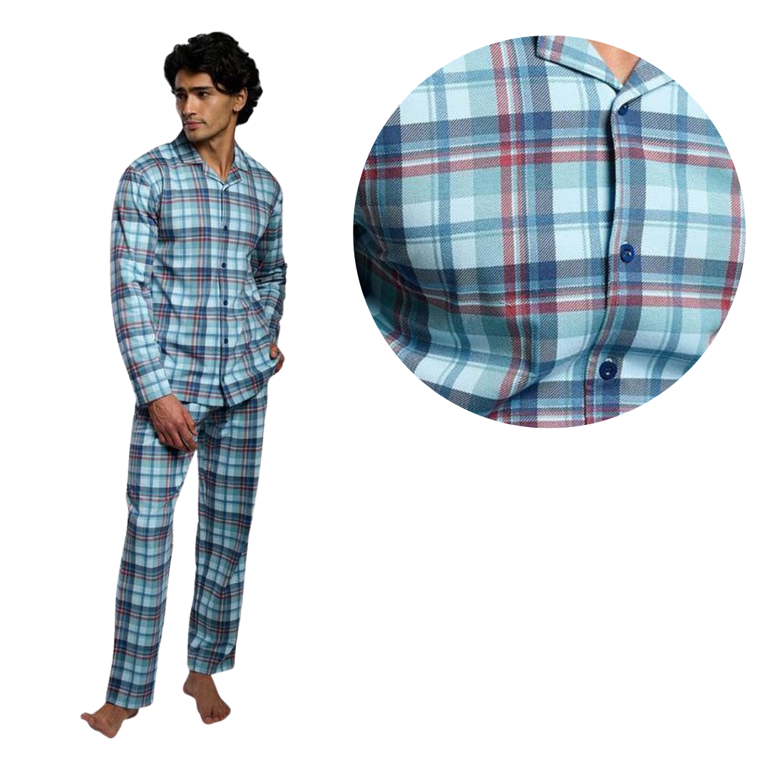 Pigiama Uomo a Camicia in Puro Cotone  Classico Tartan