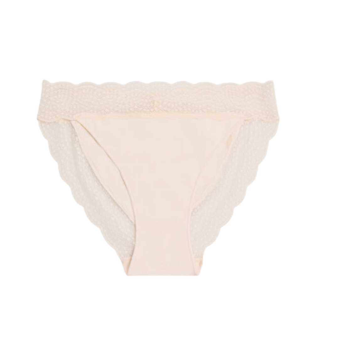 Slip Midi in Cotone Elasticizzato e Pizzo Smerlato