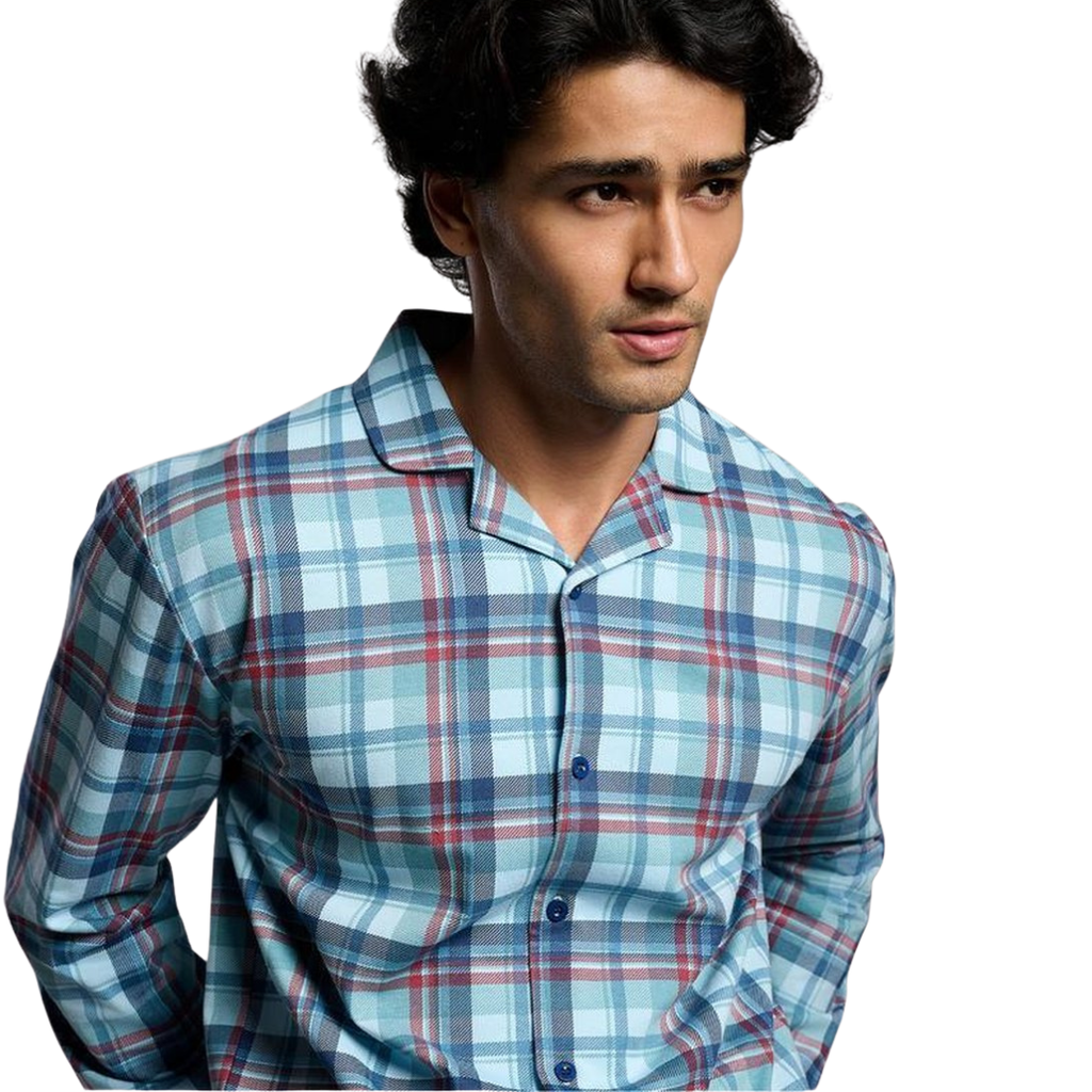 Pigiama Uomo a Camicia in Puro Cotone  Classico Tartan