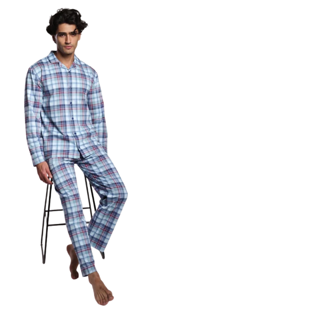 Pigiama Uomo a Camicia in Puro Cotone  Classico Tartan