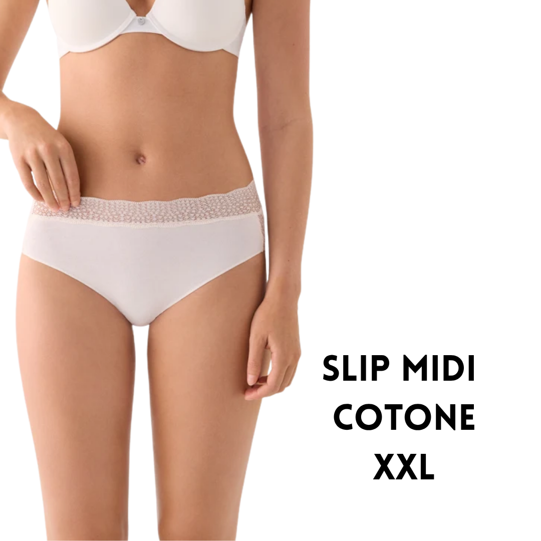 Slip Midi in Cotone Elasticizzato e Pizzo Smerlato – Comfort Avvolgente ed Eleganza (Taglia XXL)