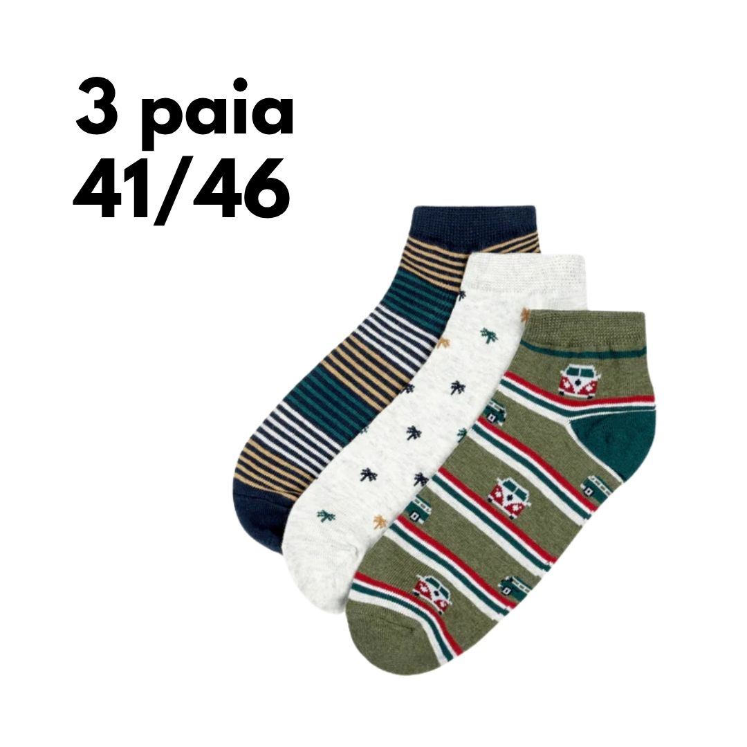 3 PAIA di calze 41/46 con una macchina, palma, righe