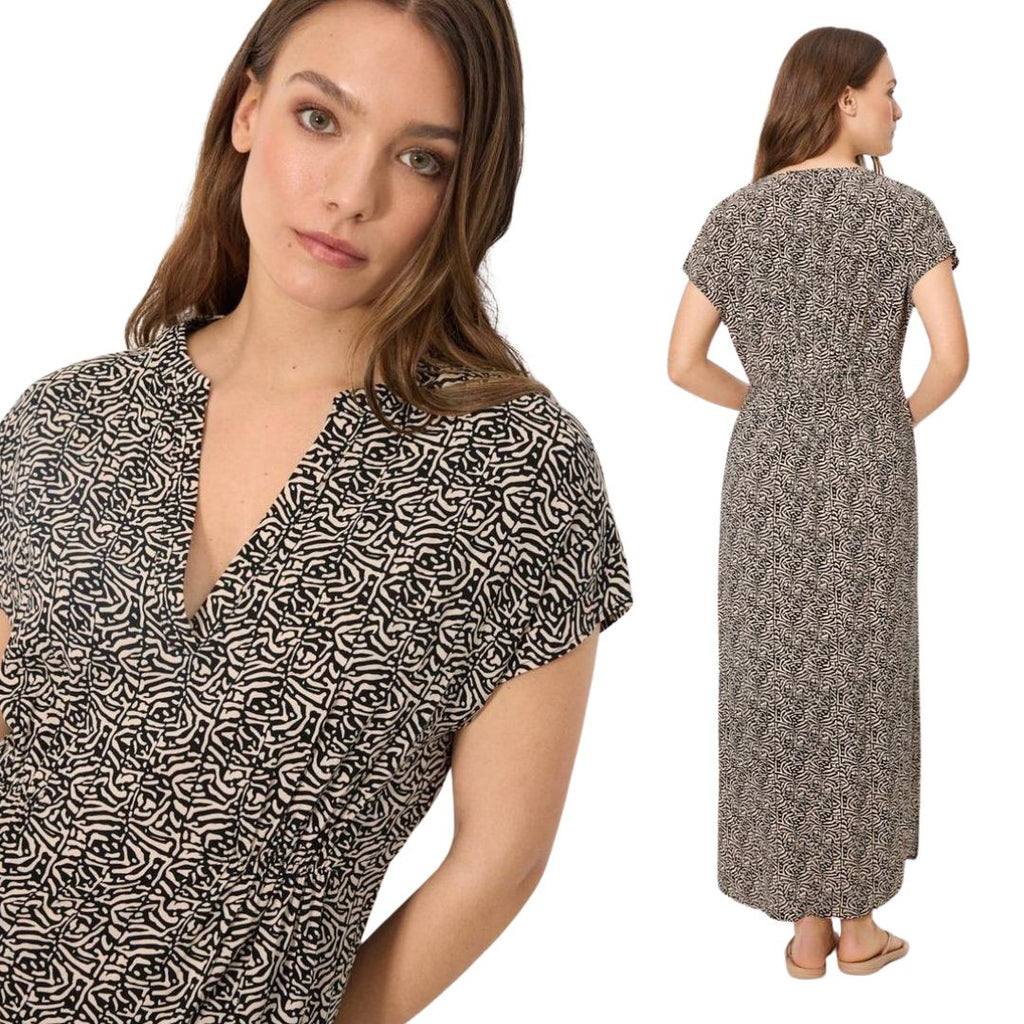 Vestito lungo con  fantasia grafica safari a mezza manica