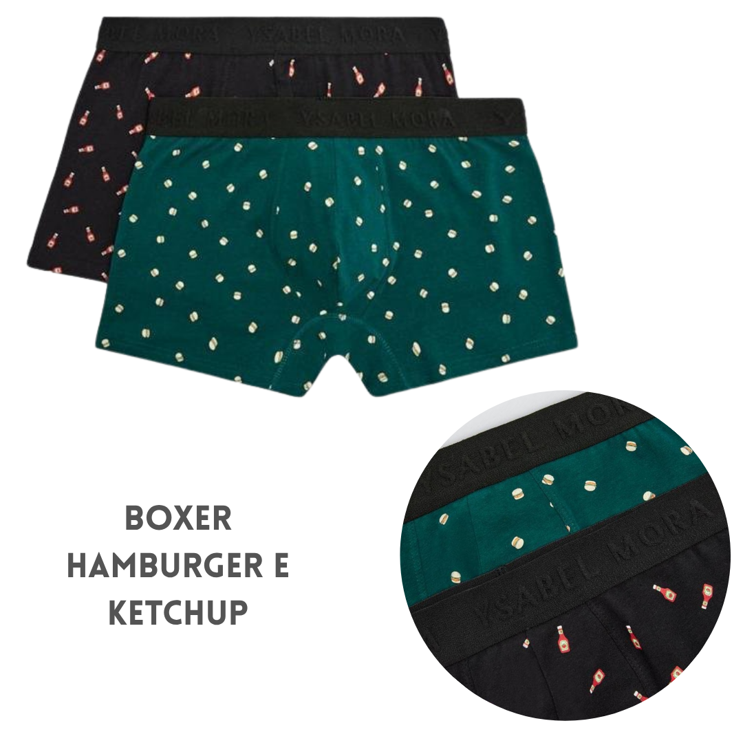 Bi-Pack Boxer Uomo Ysabel Mora "Hamburger & Ketchup" in Cotone Elastico