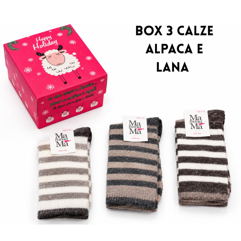 Box Regalo 3 Calze in Alpaca e Lana – "Happy Holiday"