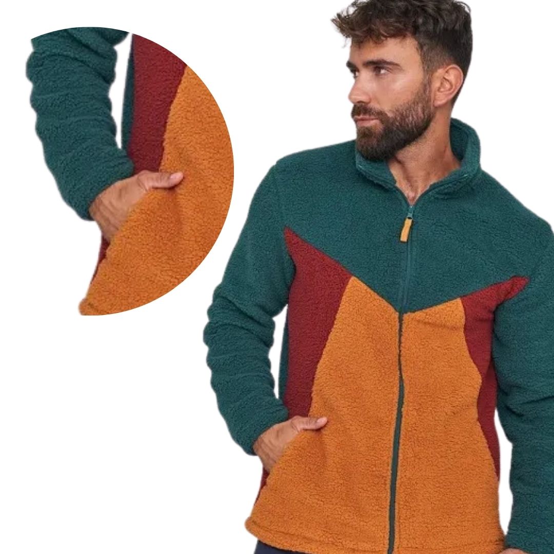 Giacca da camera uomo muydemi con cerniera verde arancio e rosso
