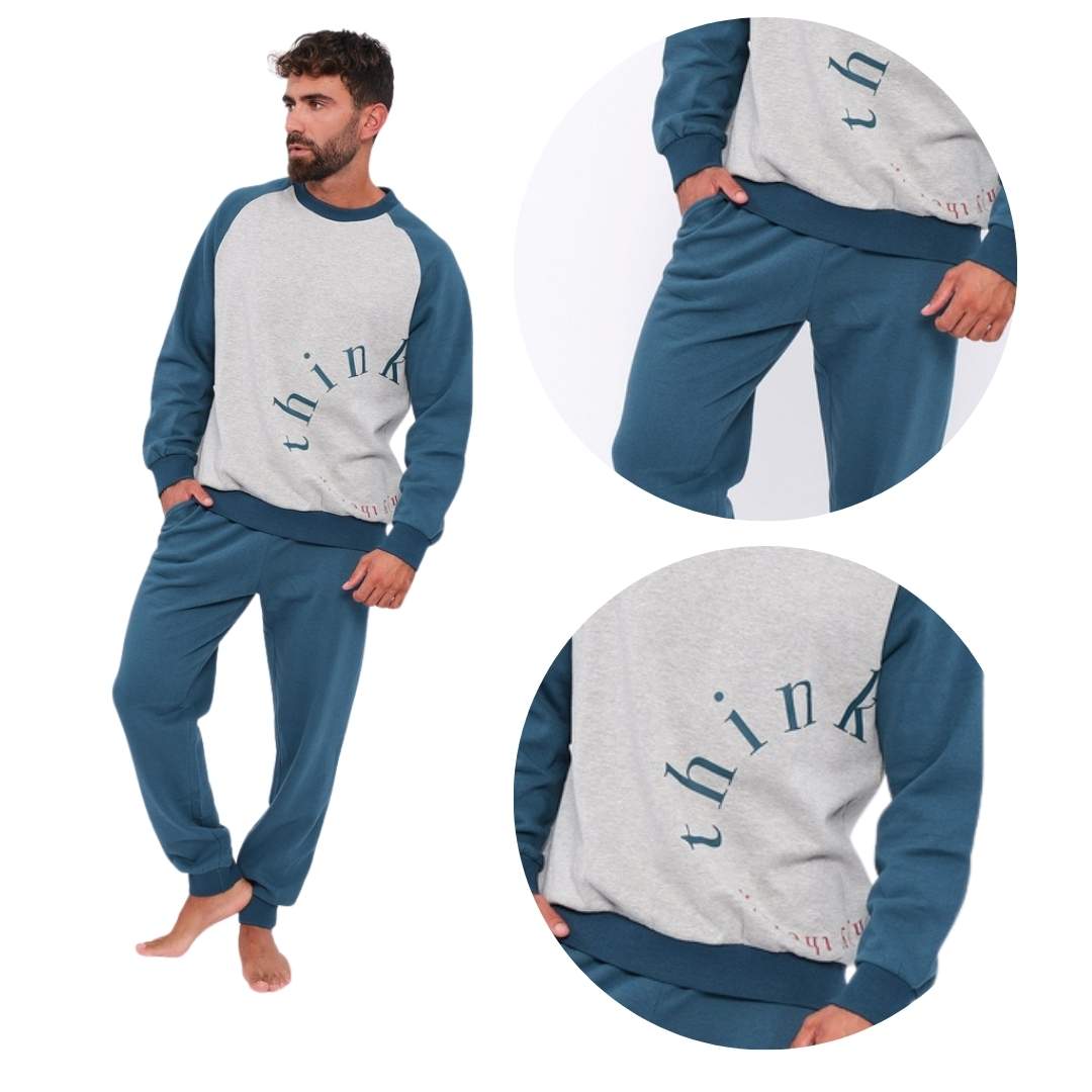 Pigiama uomo felpato stile tuta verde e grigio