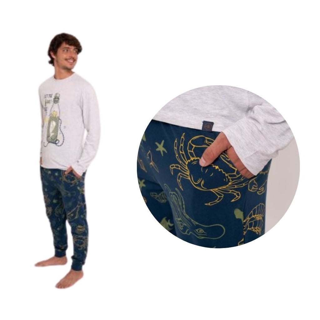PIGIAMA UOMO M/L COTONE DISEGNI MARINI