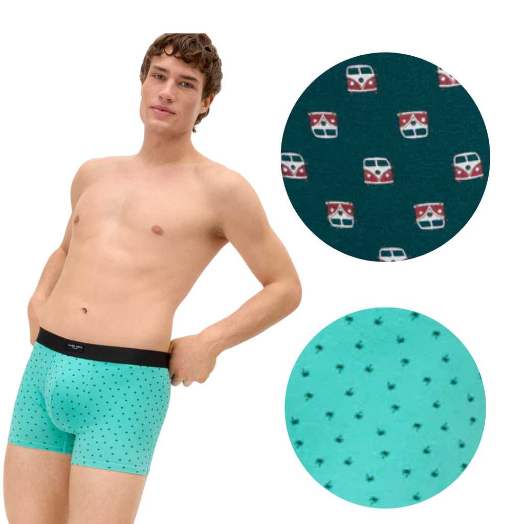 Boxer BI-PACK Uomo COLORE TIFFANY CON PALME E VERDONE CON FURGONE  Volkswagen