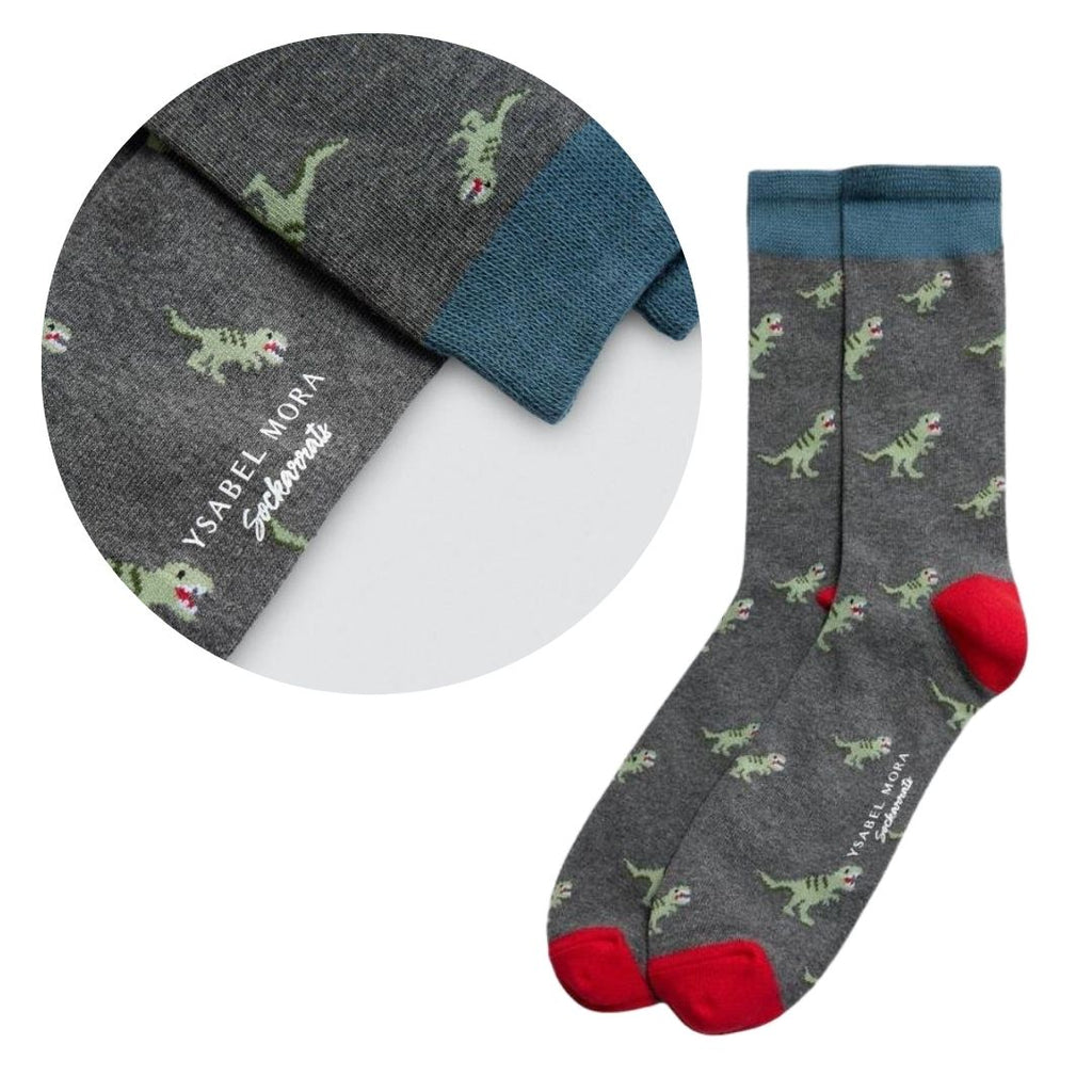 Calza corta in cotone con disegno t-rex  41/46