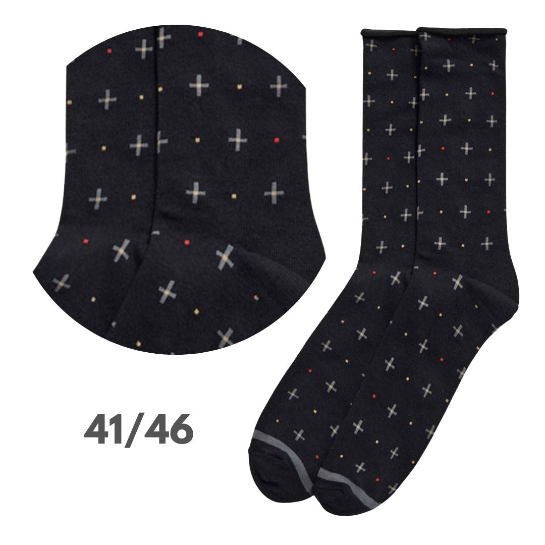 Calza corta in cotone con pattern grafico su base nera