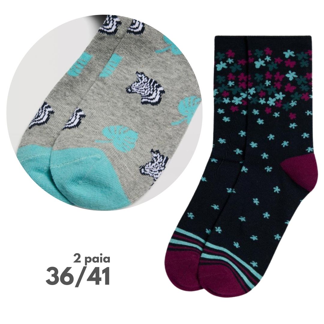 Bi-Pack calza corta  con giraffa e fiorellini